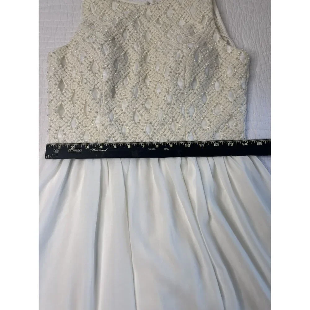 a.drea Sleeveless Ivory Beaded Fit & Flare Mini Dress Sheer Skirt Party Wedding - Picture 8 of 13